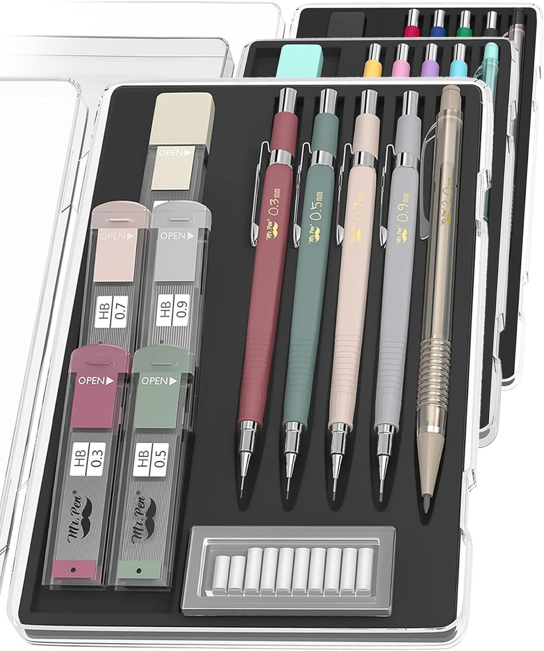 Mr. Pen- Mechanical Pencil Set with Leads and Eraser Refills, 5 Sizes - 0.3, 0.5, 0.7, 0.9 and 2 Millimeters, Sketching Pencils, Drafting Pencil, Christmas Gift